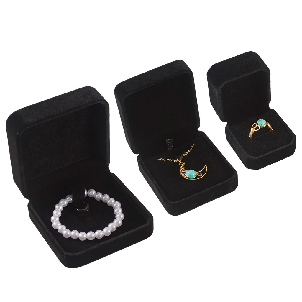 3pcs Set Velvet Jewelry Boxes for Display & Packaging
